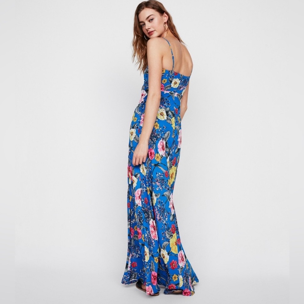 Express Blue Floral Maxi Cut Out Tie Front Dress Pink Yellow Hawaiian Size 8